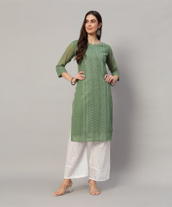 Umoly Women Chikan Embroidery A-line Kurta