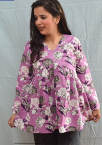 Takshvi Creations Casual Floral Print Women Purple Top
