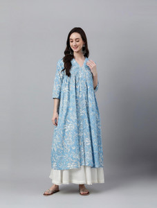 Janasya Women Printed Flared Kurta