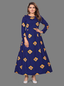 Modli 20 Fashion Women Fit and Flare Blue Maxi/Full Length Dress