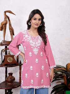 RUDRALIFESTAYLE Women Chikan Embroidery A-line Kurta
