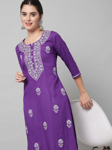 ANGITA Women Chikan Embroidery A-line Kurta