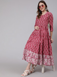GLAM ROOTS Women Floral Print Flared Kurta