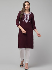 FamBee Women Embroidered Straight Kurta