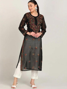 Lucknowi Poshaak Chikankari Women Chikan Embroidery Straight Kurta