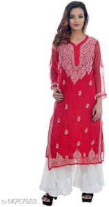 ADR CHIKAN Women Embroidered Straight Kurta