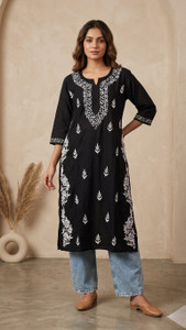 Elaasa Women Chikan Embroidery Straight Kurta