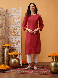 ADA Women Chikan Embroidery, Embroidered Straight Kurta
