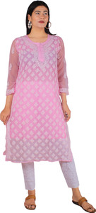Neelam Chikan Women Chikan Embroidery Straight Kurta