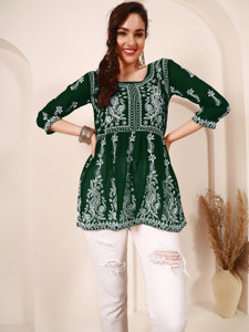 Youthnic Women Chikan Embroidery Flared Kurta