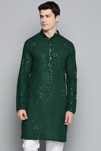 Kaashi Couture Men Embellished, Printed Straight Kurta