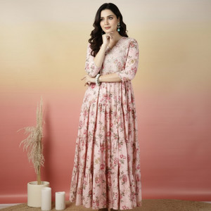 yashvi art Women Floral Print, Embroidered, Printed Anarkali Kurta