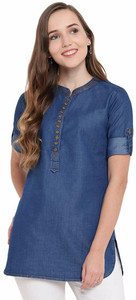 A.A. GARMENTS Casual Solid Women Dark Blue Top