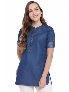 A.A. GARMENTS Casual Solid Women Dark Blue Top
