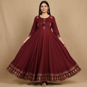 Rayon Kurtiwalas Women Printed Anarkali Kurta