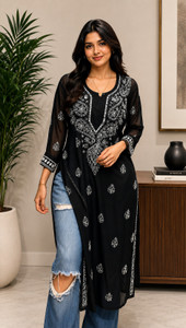 Jagven Fab Women Chikan Embroidery, Embroidered, Paisley, Floral Print Straight Kurta