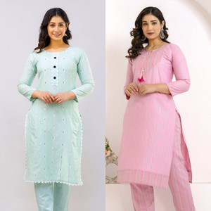 IBRANA Women Self Design, Striped, Printed Straight Kurta