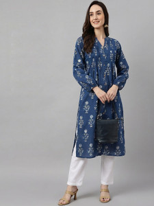 Janasya Women Floral Print Flared Kurta