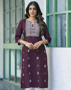 Skylee Women Chikan Embroidery, Embellished, Dyed/Ombre, Self Design Straight Kurta