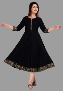 queen Consort Women Solid, Printed Anarkali Kurta