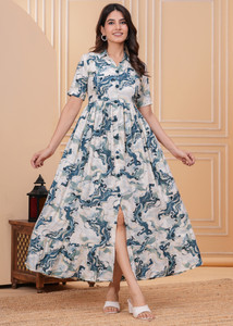 SHANSH Women Fit and Flare Multicolor Ankle Length Dress