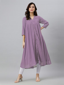 Janasya Women A-line Purple Midi/Calf Length Dress