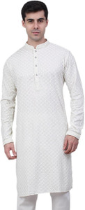 CHIRASVI Men Chikan Embroidery Straight Kurta