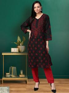 ADA Women Chikan Embroidery, Embroidered Straight Kurta