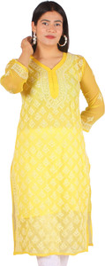 Neelam Chikan Women Chikan Embroidery Straight Kurta