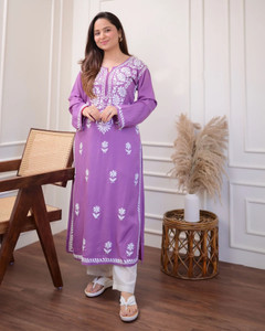 Amudee Fashion Women Chikan Embroidery Straight Kurta