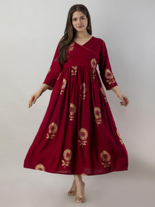 HANDISH Women Printed Flared Kurta