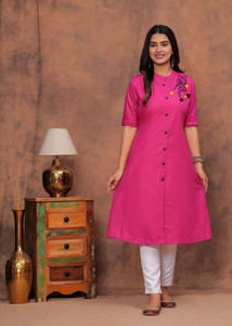 Dizon Women Embroidered A-line Kurta