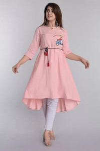 AK FUSION Women Embroidered High Low Kurta