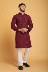 VISHESTA Men Self Design Straight Kurta