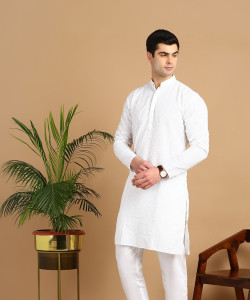 FUBAR Men Chikan Embroidery Straight Kurta