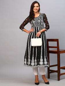 GoSriKi Dames katoenmix, rechte bedrukte Kurta met broek en Dupatta