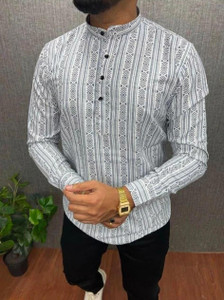 KMENTERPRISE Men Gray Printed Straight Kurta - Image 3