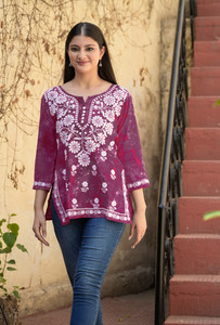Anmi Chikan Embroidery Women Cape Top Kurta