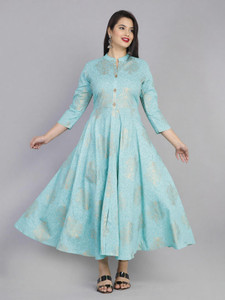 RUNICHA Women Gown Light Blue Ankle Length Dress