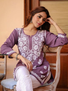 Lascaux Women Floral Print, Embroidered Straight Kurta