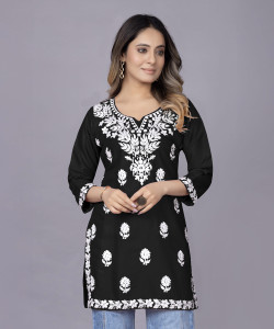 RUDRALIFESTAYLE Women Chikan Embroidery A-line Kurta