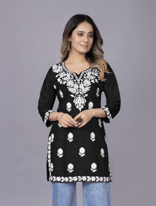 RUDRALIFESTAYLE Women Chikan Embroidery A-line Kurta