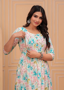 RIBAKLI Women Floral Print Anarkali Kurta