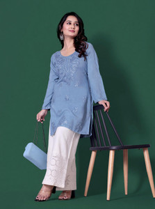 MADHAVLIFESTYLE Women Chikan Embroidery A-line Kurta