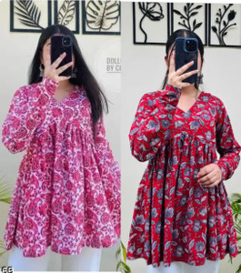 BIBHATSU Casual Floral Print, Printed Women Red, Pink Top