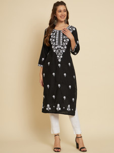 Sofisty Women Chikan Embroidery Straight Kurta