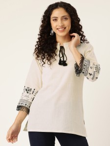 Misskurti Casual Embroidered Women White Top