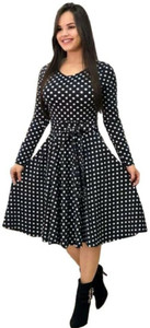 PTC CREATION Women Fit and Flare Black Knee Length Dress