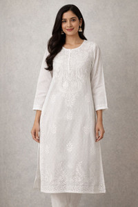 Sanskriti Women Embroidered, Chikan Embroidery, Self Design Straight Kurta
