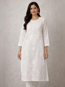 Sanskriti Women Embroidered, Chikan Embroidery, Self Design Straight Kurta
